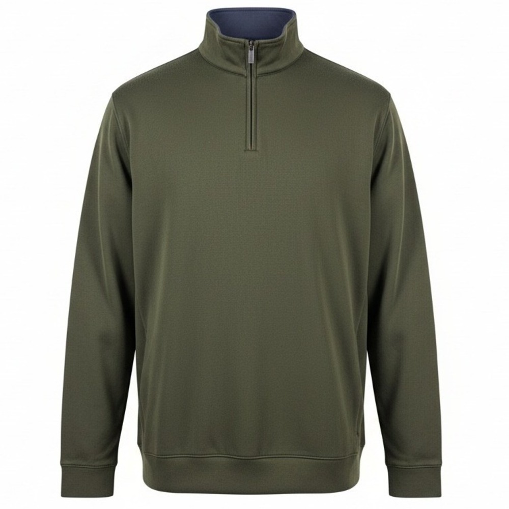 Johnston & Murphy Men's XL Quarter Zip Pullover Olive Green Stretch Tech Sweater
